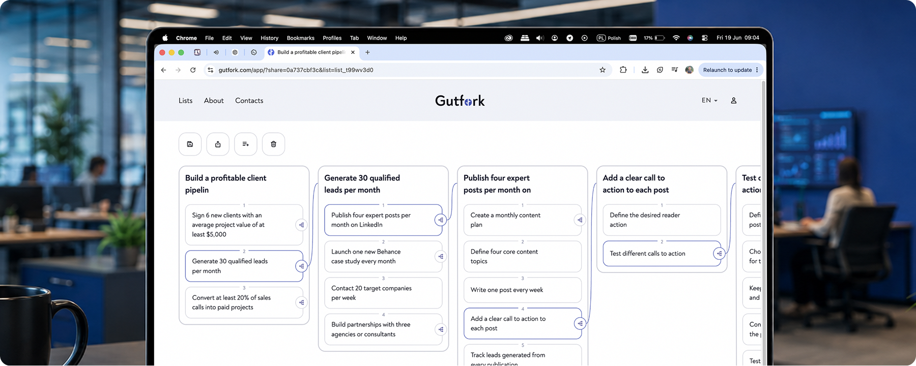 Gutfork desktop task board preview